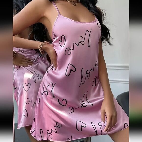 Love Pajamas Sleep Dress with Cross Back and Round Neck Sleepwear Sizes S, M , L - Picture 4 of 4